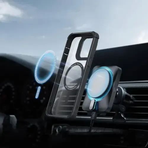 ESR for iPhone 15 Pro Case with Stand, Compatible with MagSafe, Full-Body Military-Grade Drop Proof Case with Built-in 9H+ Tempered Glass Screen Protector, Armor Series, Clear Black - 2