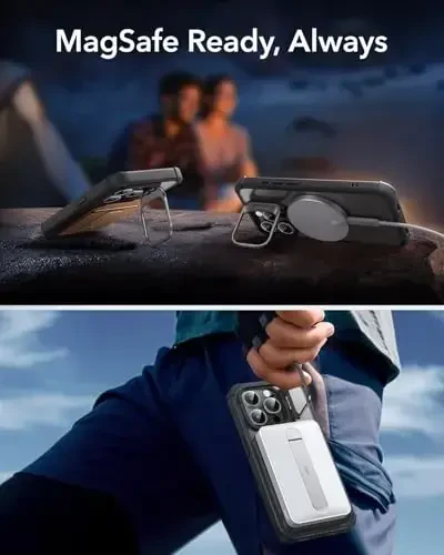 ESR for iPhone 15 Pro Case with Stand, Compatible with MagSafe, Full-Body Military-Grade Drop Proof Case with Built-in 9H+ Tempered Glass Screen Protector, Armor Series, Clear Black - 8