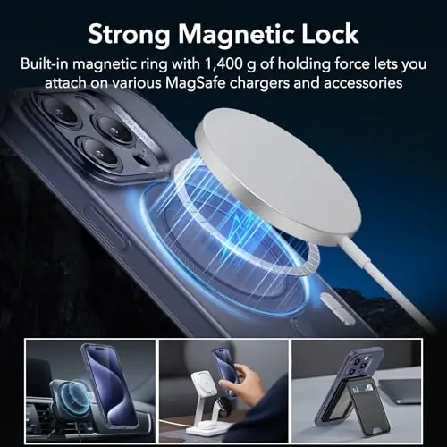 ESR for iPhone 15 Pro Max Case, MagSafe bilan mos, harbiy darajadagi himoya, sarg'ayish va chizishga qarshi, iPhone 15 Pro Max uchun magnit telefon qutisi, Zero Series, muzli to'q ko'k - 5