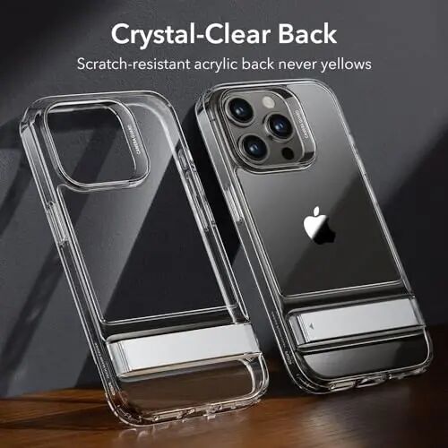 ESR for iPhone 15 Pro Max Case, Metal Kickstand Case, 3 Stand Modes, Military-Grade Drop Protection, Supports Wireless Charging, Slim Back Cover with Patented Kickstand, Boost Series, Clear - 2
