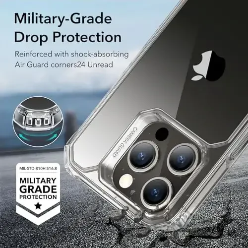 ESR for iPhone 15 Pro Max Case, Military-Grade Protection with Shock-Absorbing Corners, Scratch-Resistant and Anti-Yellowing Acrylic Back, Slim Protective Phone Case, Air-Armor Series, Clear - 3