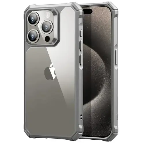 ESR for iPhone 15 Pro Max Case, Military-Grade Protection with Shock-Absorbing Corners, Scratch-Resistant and Anti-Yellowing Acrylic Back, Slim Protective Phone Case, Air-Armor Series, Clear Grey 