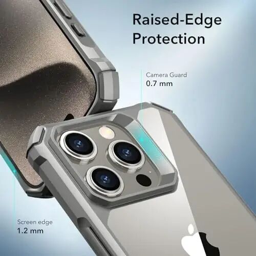 ESR for iPhone 15 Pro Max Case, Military-Grade Protection with Shock-Absorbing Corners, Scratch-Resistant and Anti-Yellowing Acrylic Back, Slim Protective Phone Case, Air-Armor Series, Clear Grey - 4