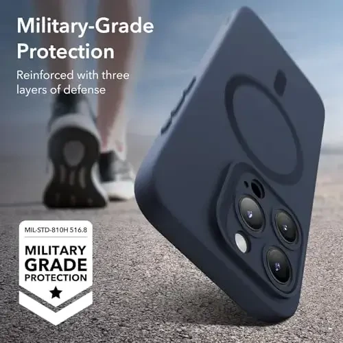 ESR for iPhone 15 Pro Max Case with MagSafe, Magnitli zaryadlashni qo'llab-quvvatlaydi, Yupqa suyuq silikon g'ilof, Zarba yutuvchi, Ekran va kamera himoyasi, Bulutlar seriyasi, To'q ko'k - 4