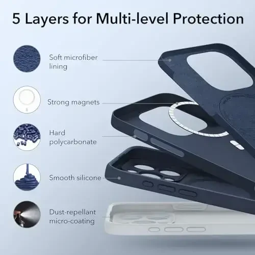 ESR for iPhone 15 Pro Max Case with MagSafe, Magnitli zaryadlashni qo'llab-quvvatlaydi, Yupqa suyuq silikon g'ilof, Zarba yutuvchi, Ekran va kamera himoyasi, Bulutlar seriyasi, To'q ko'k - 5
