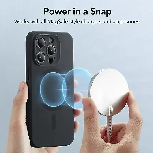 ESR for iPhone 15 Pro Max Case with MagSafe, Magnitli zaryadlashni qo'llab-quvvatlaydi, Yupqa suyuq silikon g'ilof, Zarba yutuvchi, Ekran va kamera himoyasi, Cloud Series, Qora - 4