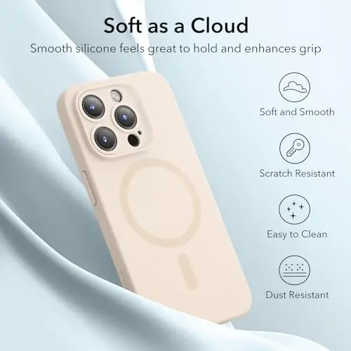 ESR for iPhone 15 Pro Max Case with MagSafe, Magnitli zaryadlashni qo'llab-quvvatlaydi, Yupqa suyuq silikon qop, Zarba yutuvchi, Ekran va kamera himoyasi, Cloud Series, Ochiq jigarrang - 6