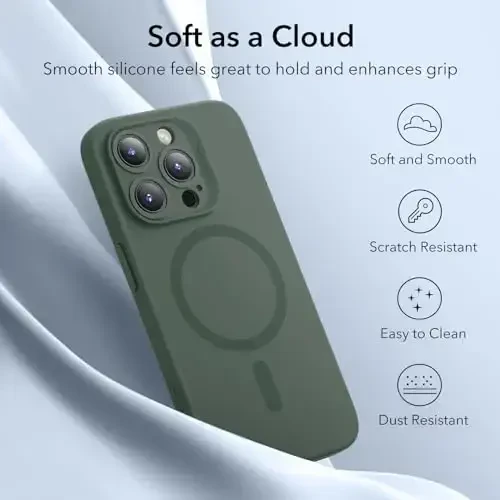 ESR for iPhone 15 Pro Max Case with MagSafe, Magnitli zaryadlashni qo'llab-quvvatlaydi, Yupqa suyuq silikonli g'ilof, Zarba yutuvchi, Ekran va kamera himoyasi, Cloud Series, Yashil - 6