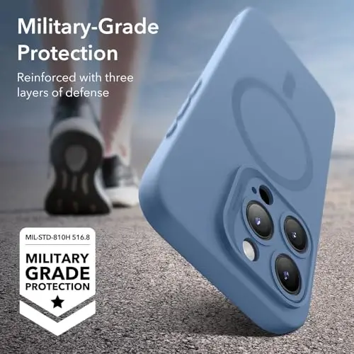 ESR for iPhone 15 Pro Max Case with MagSafe, Supports Magnetic Charging, Slim Liquid Silicone Case, Shock Absorbing, Screen and Camera Protection, Cloud Series, Light Blue - 4