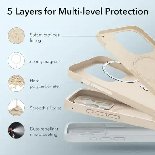ESR for iPhone 15 Pro Max Case with MagSafe, Supports Magnetic Charging, Slim Liquid Silicone Case, Shock Absorbing, Screen and Camera Protection, Cloud Series, Light Tan - 5