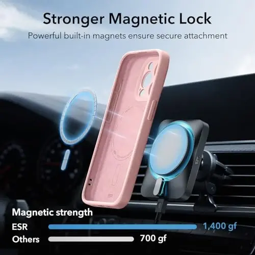 ESR for iPhone 15 Pro Max Case with MagSafe, Supports Magnetic Charging, Slim Liquid Silicone Case, Shock Absorbing, Screen and Camera Protection, Cloud Series, Pink - 3