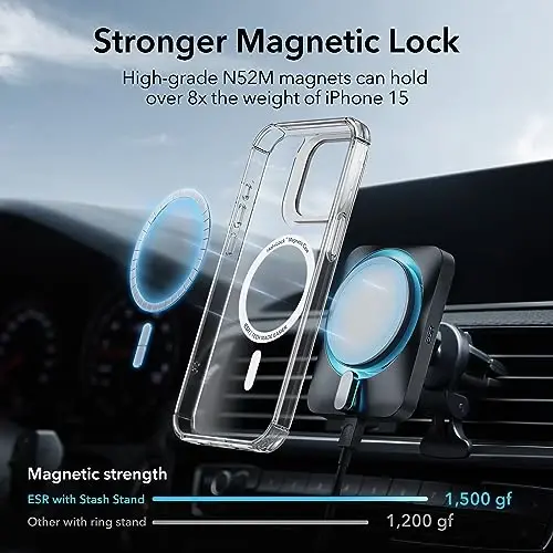 ESR for iPhone 15 Pro Max Case with Stand, Compatible with MagSafe, Full-Body Military-Grade Drop Proof Case with Built-in 9H+ Tempered Glass Screen Protector, Armor Series, Clear - 1