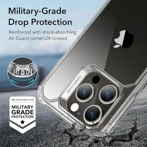 ESR for iPhone 15 Pro Max Case, Zarba yutuvchi burchaklar bilan harbiy darajadagi himoya, chizishga chidamli va sarg'ayishga qarshi akril orqa, ingichka himoya telefon qutisi, Air-Armor seriyasi, Shaffof - 3