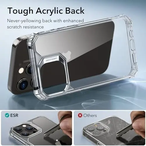 ESR for iPhone 15 Pro Max Case, Zarba yutuvchi burchaklar bilan harbiy darajadagi himoya, chizishga chidamli va sarg'ayishga qarshi akril orqa, ingichka himoya telefon qutisi, Air-Armor seriyasi, Shaffof - 5
