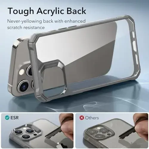 ESR for iPhone 15 Pro Max Case, zarba yutuvchi burchaklar bilan harbiy darajadagi himoya, tirnalishga chidamli va sarg'ayishga qarshi akril orqa, ingichka himoya telefon qutisi, Air-Armor seriyasi, och kulrang - 5