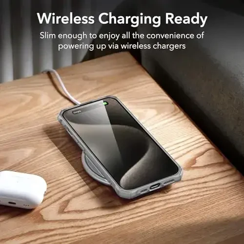 ESR for iPhone 15 Pro Max Case, zarba yutuvchi burchaklar bilan harbiy darajadagi himoya, tirnalishga chidamli va sarg'ayishga qarshi akril orqa, ingichka himoya telefon qutisi, Air-Armor seriyasi, och kulrang - 6