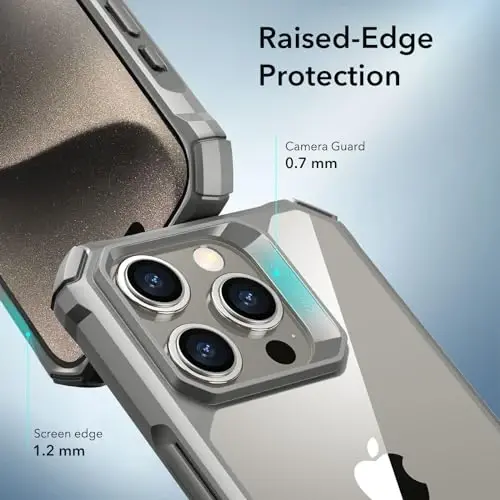 ESR for iPhone 15 Pro Max Case, zarba yutuvchi burchaklar bilan harbiy darajadagi himoya, tirnalishga chidamli va sarg'ayishga qarshi akril orqa, ingichka himoya telefon qutisi, Air-Armor seriyasi, och kulrang - 4