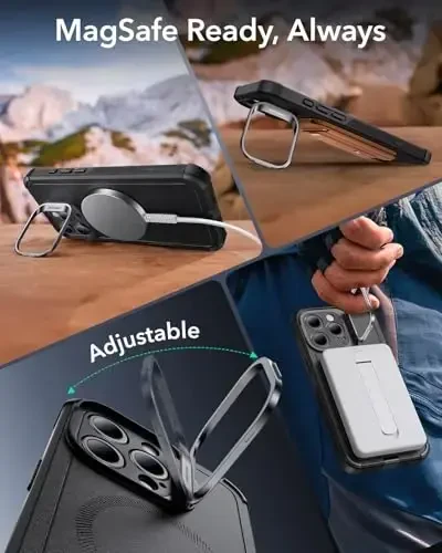 ESR for iPhone 15 Pro Max uchun gʻilof, Stend bilan, 23 fut harbiy darajadagi tushishdan himoya, Ogʻir yukga bardoshli magnit telefon gʻilofi, MagSafe aksessuarlari bilan mos, Cyber Series, Qora - 6
