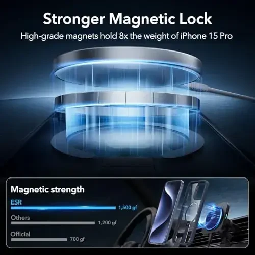 ESR for iPhone 15 Pro uchun G'ilof, Oyoqli tayanchi bilan, Harbiy darajadagi zarba o'tkazmaydigan himoya, Magnit to'liq sozlanishi mumkin bo'lgan telefon g'ilofi, MagSafe aksessuarlari bilan mos, Boost seriyasi, Tiniq to'q ko'k - 3