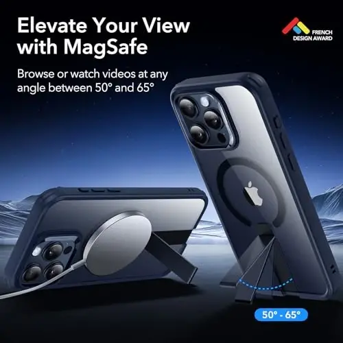 ESR for iPhone 15 Pro uchun G'ilof, Oyoqli tayanchi bilan, Harbiy darajadagi zarba o'tkazmaydigan himoya, Magnit to'liq sozlanishi mumkin bo'lgan telefon g'ilofi, MagSafe aksessuarlari bilan mos, Boost seriyasi, Tiniq to'q ko'k - 2