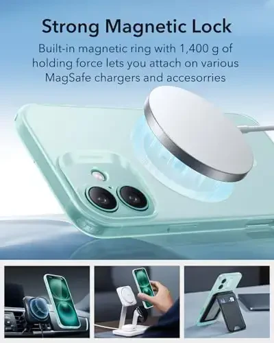 ESR for iPhone 16 Case, Compatible with MagSafe, Camera Protection, Shockproof Thin Cover, Resists Yellowing and Scratches, Magnetic Phone Case for iPhone 16, Zero Series, Frosted Green-MagSafe - 5