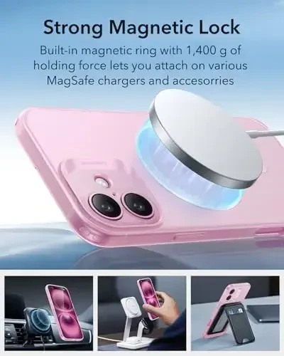 ESR for iPhone 16 Case, Compatible with MagSafe, Camera Protection, Shockproof Thin Cover, Resists Yellowing and Scratches, Magnetic Phone Case for iPhone 16, Zero Series, Frosted Pink - 5