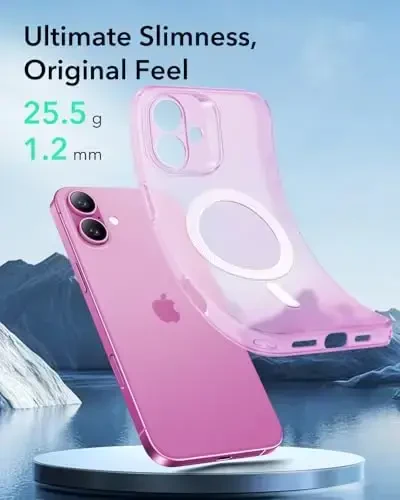 ESR for iPhone 16 Case, Compatible with MagSafe, Camera Protection, Shockproof Thin Cover, Resists Yellowing and Scratches, Magnetic Phone Case for iPhone 16, Zero Series, Frosted Pink-MagSafe - ESR (1)