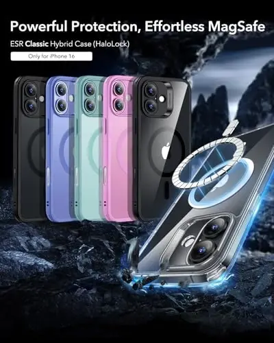 ESR for iPhone 16 Case, Compatible with MagSafe, Shockof Military-Grade tection, Magnetic Phone Case for iPhone 16, Classic Hybrid Case (HaloLock), Black - ESR (1)