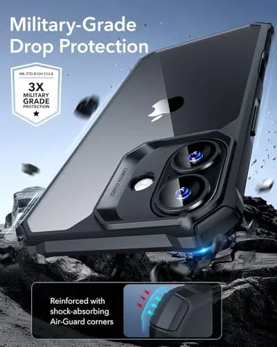 ESR for iPhone 16 Case, Military-Grade Protection with Shock-Absorbing Corners, Scratch-Resistant and Anti-Yellowing Acrylic Back, Slim Protective Phone Case, Air-Armor Series, Clear Black - 3