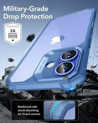 ESR for iPhone 16 Case, Military-Grade Protection with Shock-Absorbing Corners, Scratch-Resistant and Anti-Yellowing Acrylic Back, Slim Protective Phone Case, Air-Armor Series, Clear Blue - 3