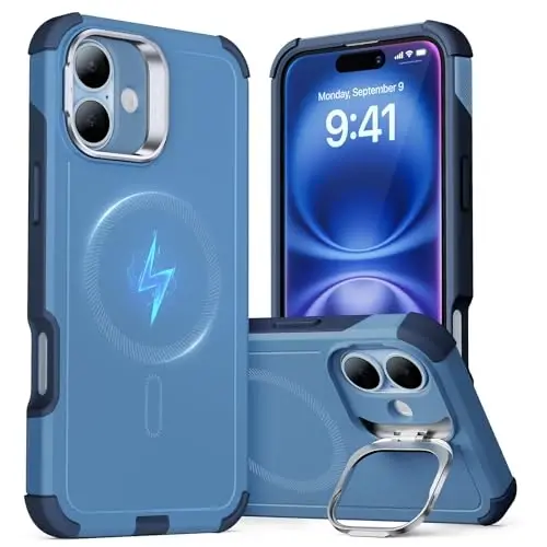 ESR for iPhone 16 Case with Stand, 23 ft Military-Grade Drop Protection, Heavy Duty Magnetic Phone Case, Compatible with MagSafe Accessories, Cyber Series, Light Blue - ESR (1)