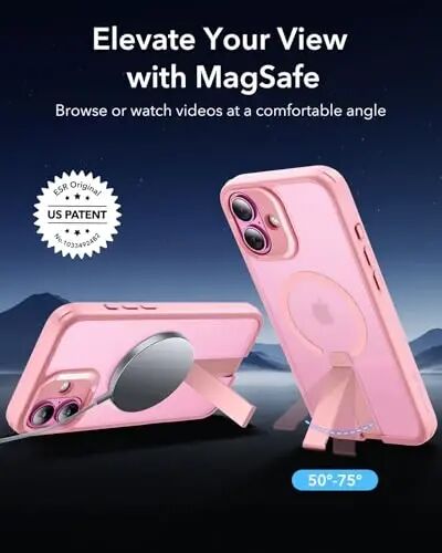 ESR for iPhone 16 Case with Stand, Compatible with MagSafe, iPhone 16 uchun magnitli tayanchli g'ilof, harbiy darajadagi zarbga chidamli g'ilof, Boost seriyasi, muzlatilgan pushti - ESR (1)