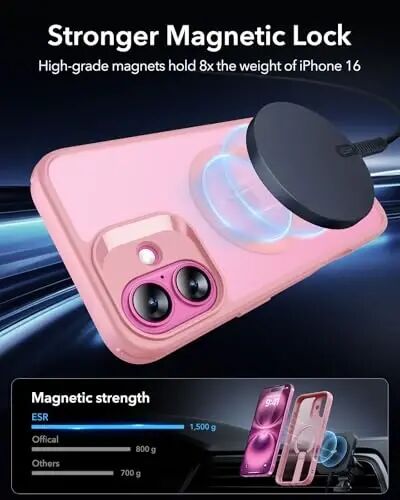 ESR for iPhone 16 Case with Stand, Compatible with MagSafe, iPhone 16 uchun magnitli tayanchli g'ilof, harbiy darajadagi zarbga chidamli g'ilof, Boost seriyasi, muzlatilgan pushti - 4