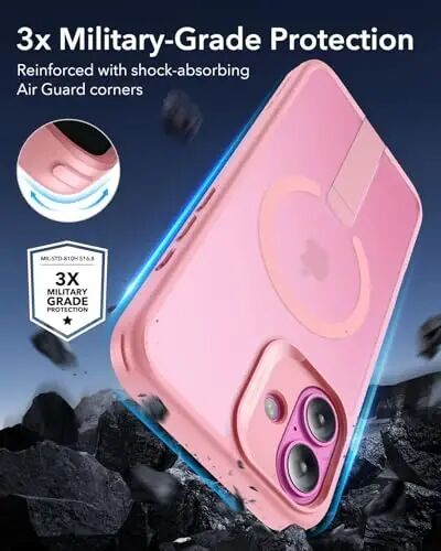 ESR for iPhone 16 Case with Stand, Compatible with MagSafe, iPhone 16 uchun magnitli tayanchli g'ilof, harbiy darajadagi zarbga chidamli g'ilof, Boost seriyasi, muzlatilgan pushti - 5