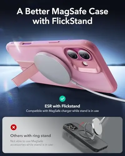 ESR for iPhone 16 Case with Stand, Compatible with MagSafe, Magnetic Kickstand Case for iPhone 16, Military-Grade Protection Shockproof Case, Boost Series, Frosted Pink - 3