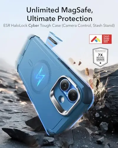 ESR for iPhone 16 Case with Stash Stand, Camera Control, 23FT Military-Grade Shock-Absorbing Drop Protection, Compatible with MagSafe Accessories, Magnetic Cyber Series, Light Blue - ESR (1)