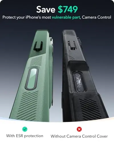ESR for iPhone 16 Case with Stash Stand, Camera Control, 23FT Military-Grade Shock-Absorbing Drop Protection, Compatible with MagSafe Accessories, Magnetic Cyber Series, Light Green - 3