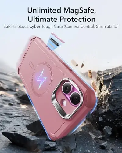 ESR for iPhone 16 Case with Stash Stand, Camera Control, 23FT Military-Grade Shock-Absorbing Drop Protection, Compatible with MagSafe Accessories, Magnetic Cyber Series, Pink - ESR (1)