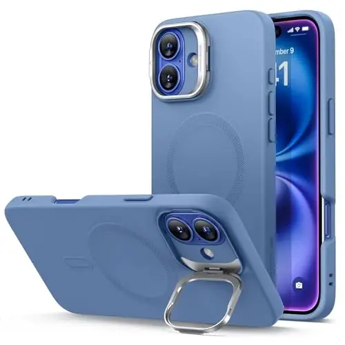 ESR for iPhone 16 Plus Case, Camera Control Button Silicone Case with Stand, Compatible with MagSafe, Built-in Camera Stash Stand, Magnetic Phone Case, Cloud Series, Teal - ESR