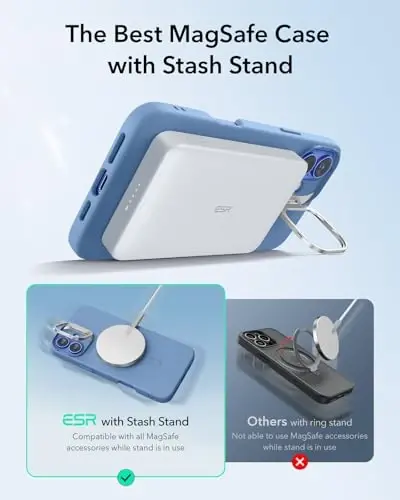 ESR for iPhone 16 Plus Case, Camera Control Button Silicone Case with Stand, Compatible with MagSafe, Built-in Camera Stash Stand, Magnetic Phone Case, Cloud Series, Teal - 3