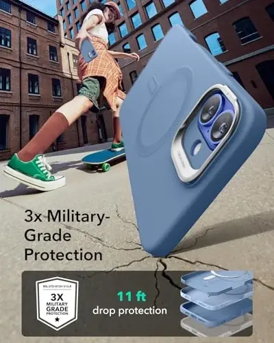 ESR for iPhone 16 Plus Case, Camera Control Button Silicone Case with Stand, Compatible with MagSafe, Built-in Camera Stash Stand, Magnetic Phone Case, Cloud Series, Teal - 6