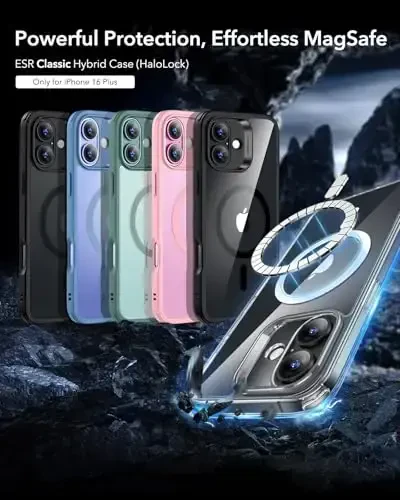 ESR for iPhone 16 Plus Case, Compatible with MagSafe, Shockof Military-Grade tection, Magnetic Phone Case for iPhone 16 Plus, Classic Hybrid Case (HaloLock), Clear Black - 3