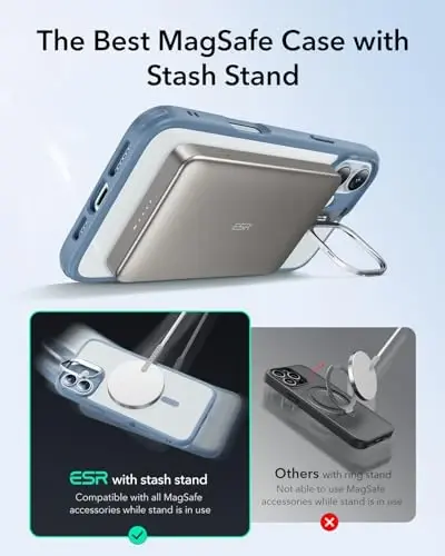 ESR for iPhone 16 Plus Case, Compatible with, Military-Grade Protective Case, Built-in Stash Stand Phone Case, Scratch-Resistant Back Cover, Classic Series, Clear Blue - 5