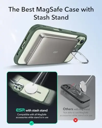 ESR for iPhone 16 Plus Case, Compatible with, Military-Grade Protective Case, Built-in Stash Stand Phone Case, Scratch-Resistant Back Cover, Classic Series, Clear Green - 4