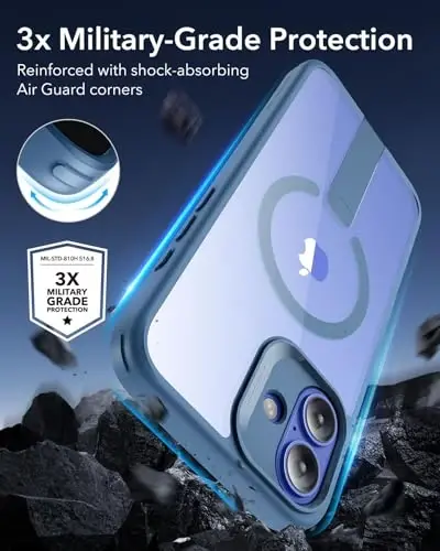 ESR for iPhone 16 Plus Case with Kickstand, Compatible with MagSafe, Magnetic Military-Grade Shockproof Fully Adjustable Flickstand Phone Case, Boost Series, Clear Blue - 4