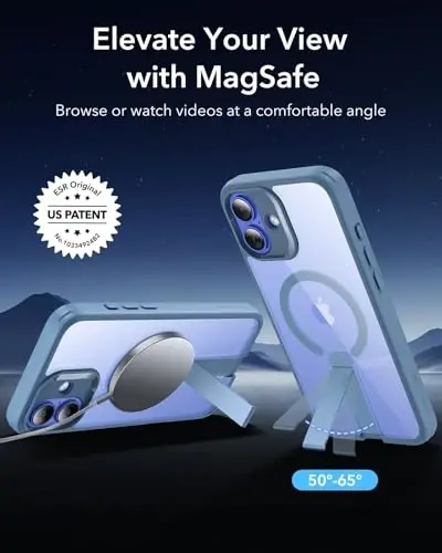 ESR for iPhone 16 Plus Case with Kickstand, Compatible with MagSafe, Magnetic Military-Grade Shockproof Fully Adjustable Flickstand Phone Case, Boost Series, Clear Blue - 2