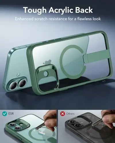 ESR for iPhone 16 Plus Case with Kickstand, Compatible with MagSafe, Magnetic Military-Grade Shockproof Fully Adjustable Flickstand Phone Case, Boost Series, Clear Green - 7