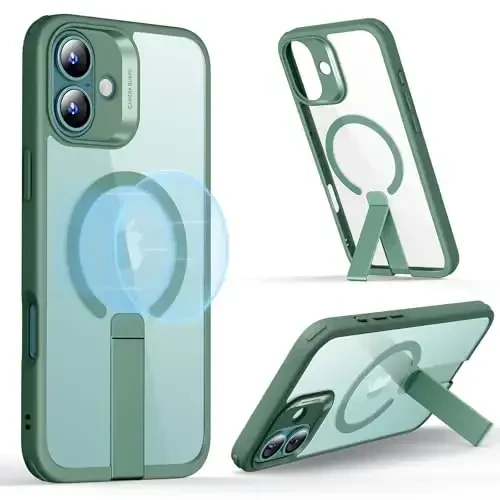 ESR for iPhone 16 Plus Case with Stand, Compatible with MagSafe, iPhone 16 Plus uchun magnit oʻrnatgichli ESR gʻilofi, harbiy darajadagi zarbga chidamli gʻilof, Boost Series, shaffof yashil - ESR
