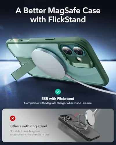 ESR for iPhone 16 Plus Case with Stand, Compatible with MagSafe, iPhone 16 Plus uchun magnit oʻrnatgichli ESR gʻilofi, harbiy darajadagi zarbga chidamli gʻilof, Boost Series, shaffof yashil - 3