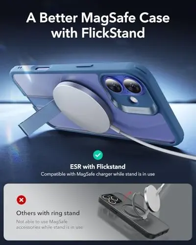 ESR for iPhone 16 Plus Case with Stand, Compatible with MagSafe, Magnetic Kickstand Case for iPhone 16 Plus, Military-Grade Protection Shockproof Case, Boost Series, Clear Blue - 3